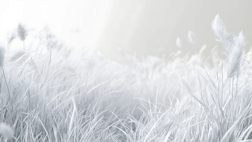 Ethereal monochrome grassland rendered in soft atmospheric light