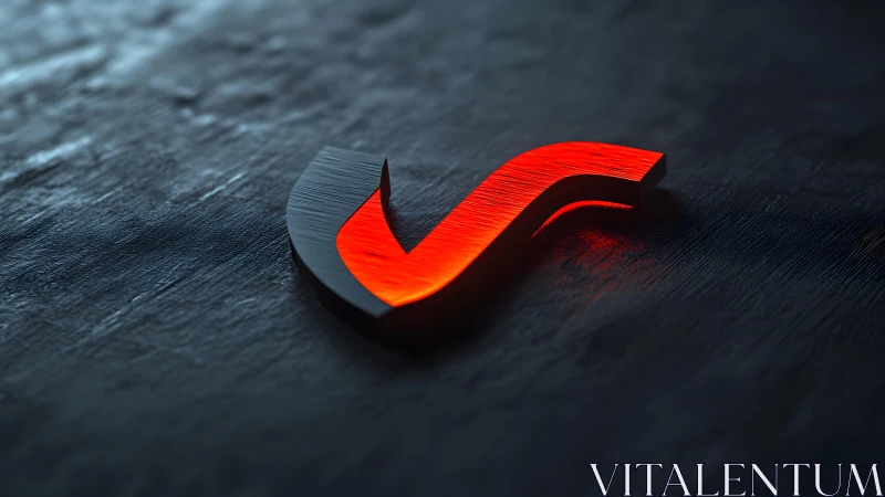 Glowing Red Check Mark on Dark Textured Surface, 3D Digital Art.