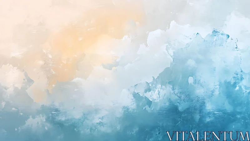 Soft Abstract Sky with Blue and Peach Tones, Modern Art Style.