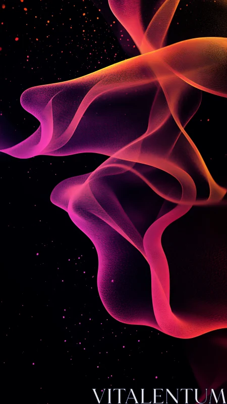 Neon magenta energy ribbons curve through deep black space