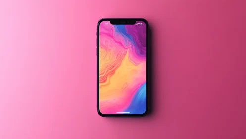 Smartphone displaying vibrant liquid swirl wallpaper design