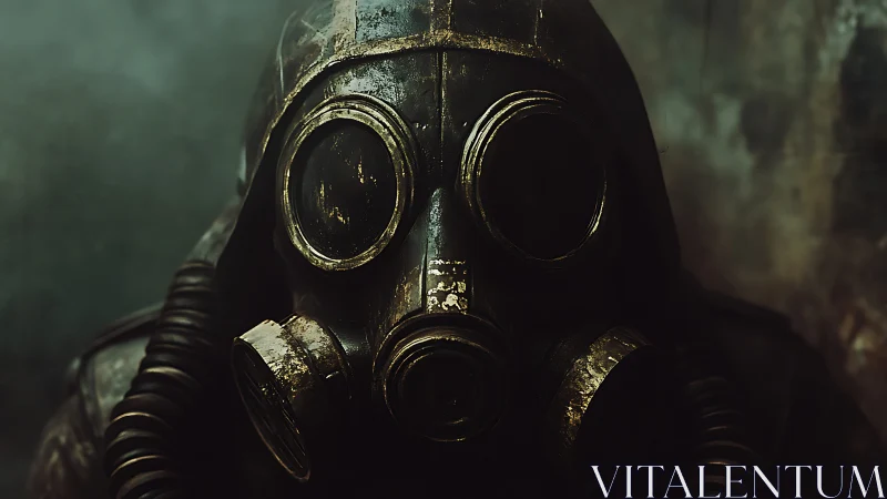 Rustborne wanderer in a cracked industrial gas mask stares.