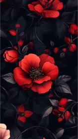 Luminous Red Poppies Against Deep Navy: Digitally Rendered Floral Study