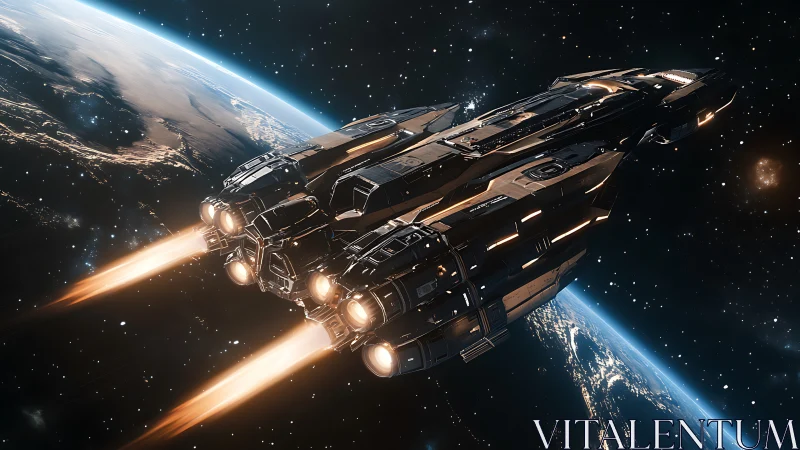 Large spacecraft travels above Earth in low orbit region