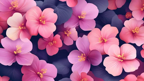 Pink blooms against navy background.