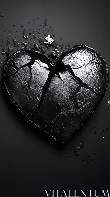 Fractured Heart Shattering Against Dark Void.