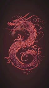 Coiled red oriental dragon rendered in high-contrast linework