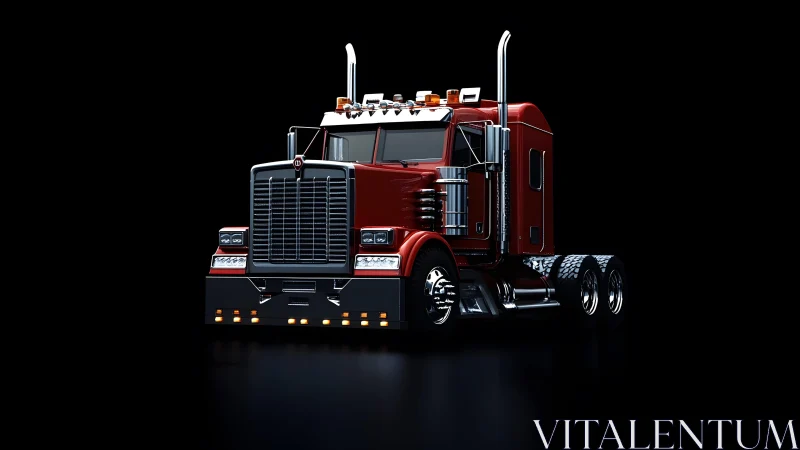 Shiny Red Semi Truck in Dramatic Lighting, Modern Digital Art.