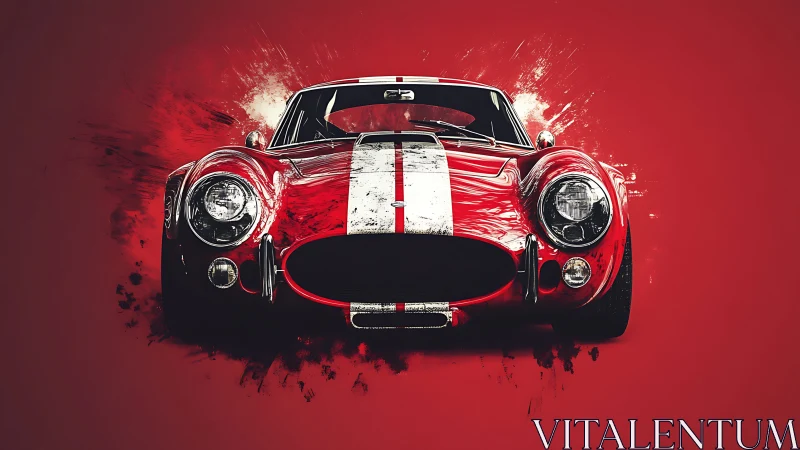 Red classic racer bursting from a bold painted storm.