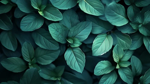 Dark green foliage closeup with layered overlapping leaves.