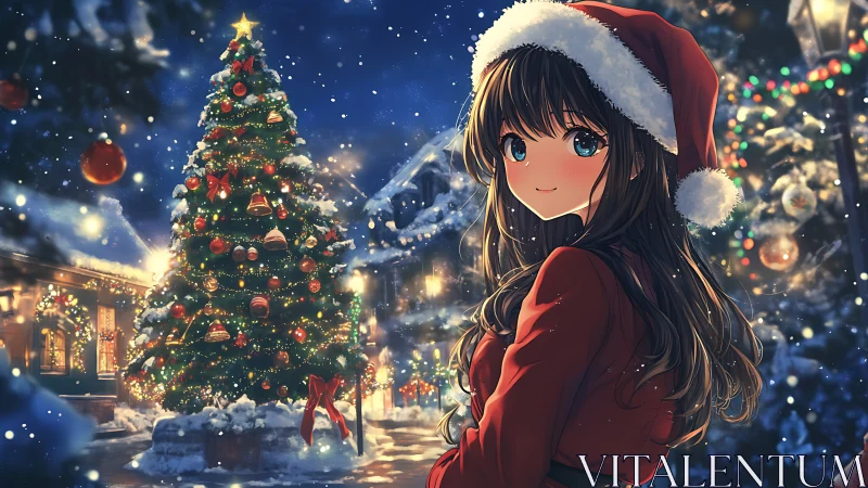 Cozy Christmas night with twinkling tree and shy smile.