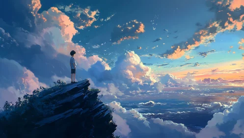 Atmospheric perspective study of lone figure above stratocumulus.