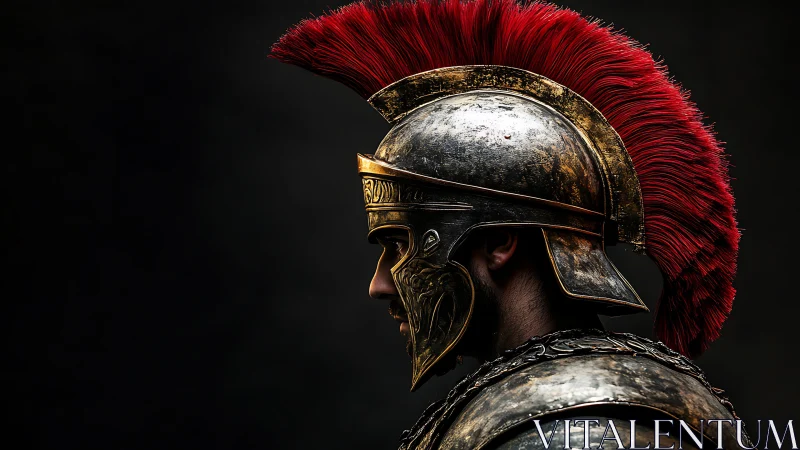 Roman legionary profile shows ornate helmet and scarlet crest