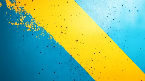 Yellow diagonal stripe over distressed teal paint surface.