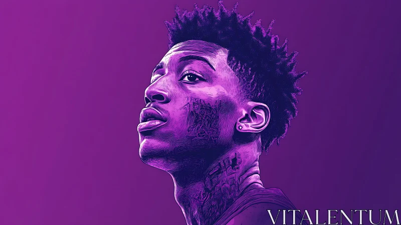 Purple digital portrait shows stylized man in profile view