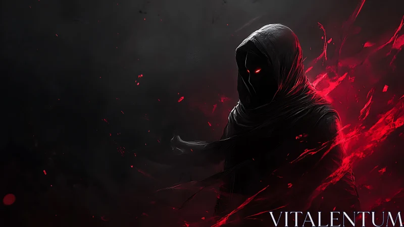 Dark hooded phantom glows with fierce, ember-red power