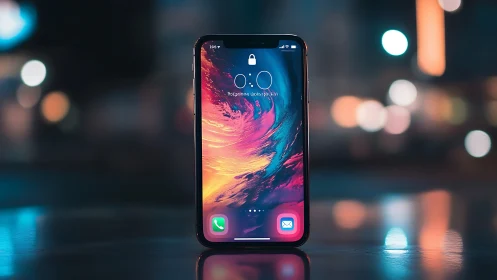 Modern smartphone with vibrant abstract wallpaper displayed