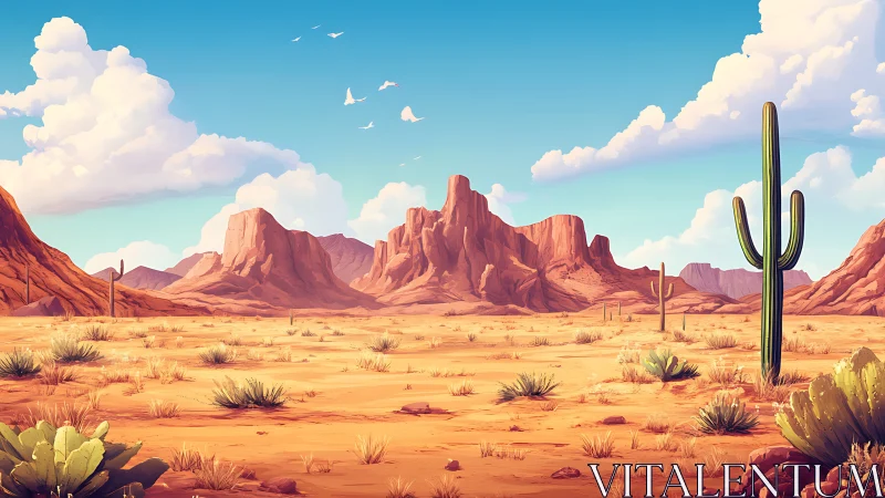 Sunlit desert mesas under vivid blue sky panorama.