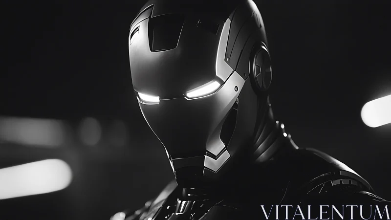 Monochrome steel combat helmet with illuminated visor slits