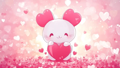 Cute Anthropomorphic Character With Pink Heart-Shaped Ears.