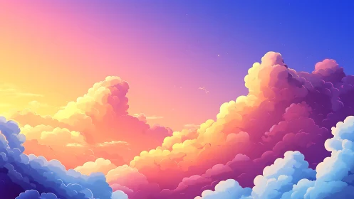 Radiant sunset clouds glow softly in a dreamy pastel sky