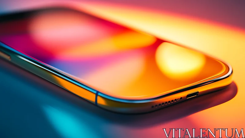 Smartphone with Vibrant Color Gradient Display and Reflective Surface Design