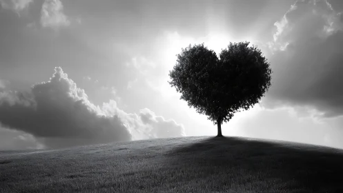 Heart-Shaped Tree in Monochrome Solitude.