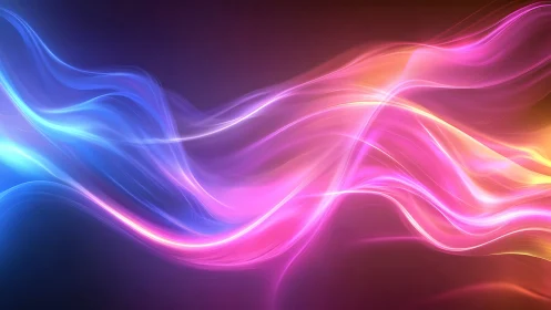 Neon ribbons of light dance across a cosmic twilight field.