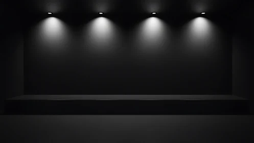 Minimalist black exhibition plinth with focused downlights.
