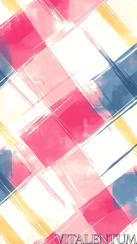 Playful pastel plaid with painterly pink and blue strokes.