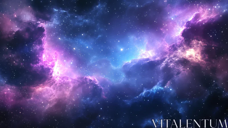 Stellar nebula clouds in vibrant blue and magenta spectrum.