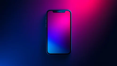 Smartphone device mockup displaying luminous gradient display against vibrant neon backdrop.