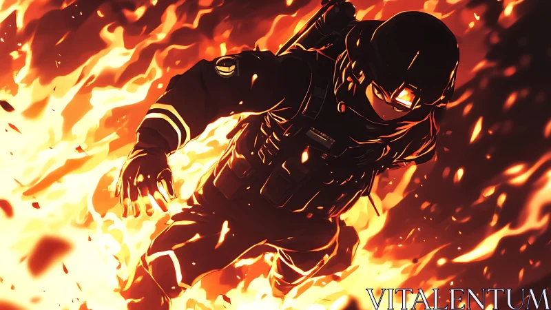 Astronaut engulfed in intense flames and fire.