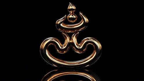 Golden Om Symbol in Modern 3D Art Style on Black Background.