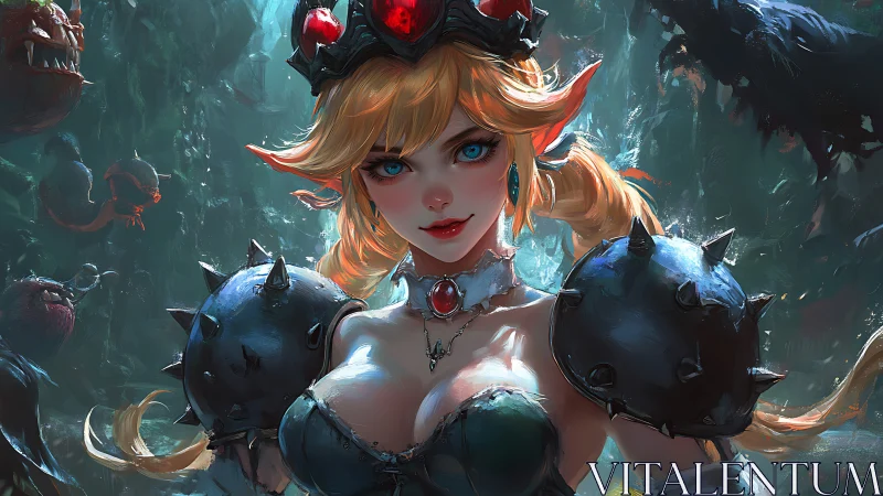 Digital painting portrait of spiked-armored fantasy princess warrior.