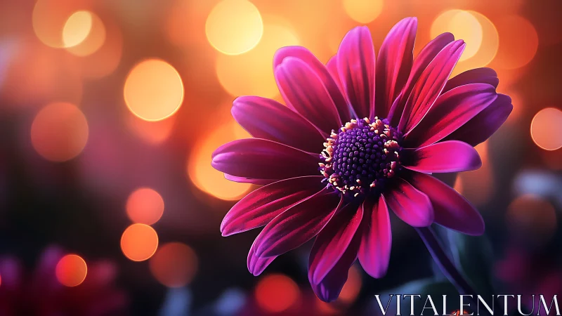 Magenta Gerbera Daisy Against Warm Bokeh Background.