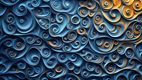 Swirling paper galaxies curl into a luminous ocean of blue