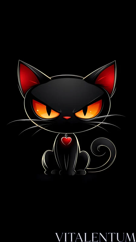 Mischievous black cat glows with fiery eyes and a warm heart