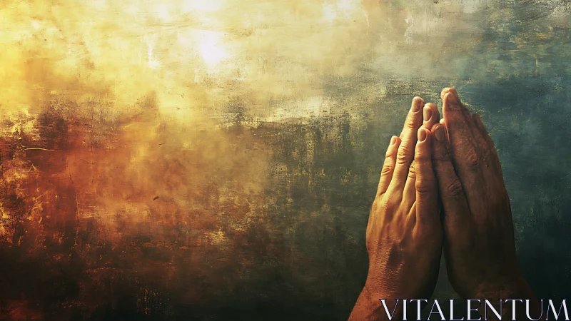 Human hands pressed together before textured light field.