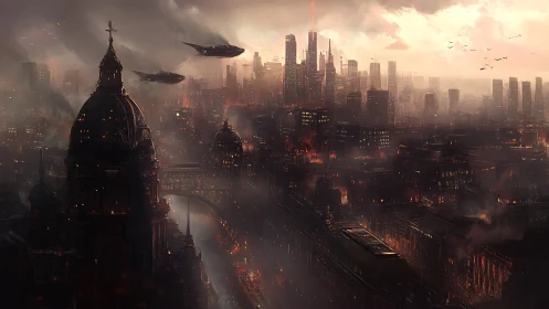 Twilight skyline where old domes meet quiet starships.