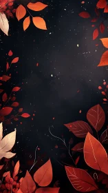 Crimson autumn foliage framing deep starry void backdrop.