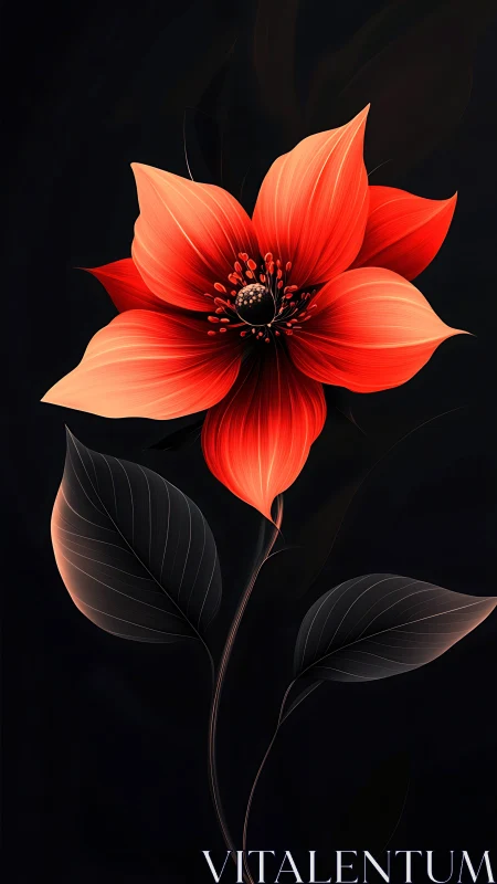Three-Dimensional Rendered Flower with Gradient Coral Petals and Segmented Leaf Structure Against Da