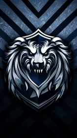 Steel lion crest dominates angular midnight chevron field