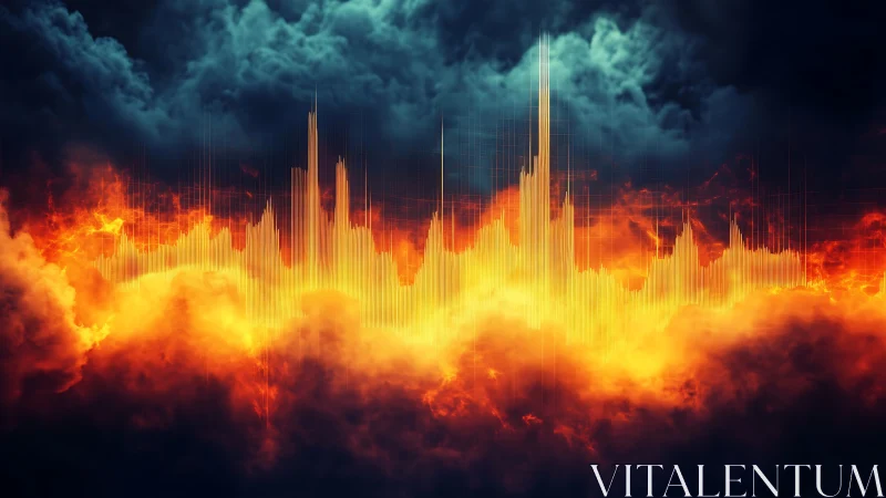 Glowing waveform skyline cuts through storm-lit infernal clouds