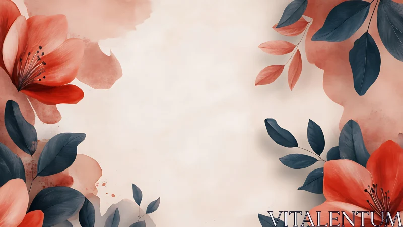 Coral Blooms Dance Across Cream Canvas With Midnight Leaves.