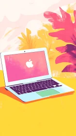 Sunlit tropical laptop daydream in neon studio hues.