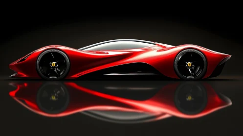 Sleek red concept supercar glowing with fluid elegance.