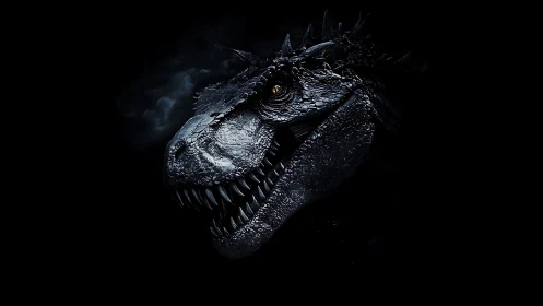 Predatory dinosaur head in shadowy high-contrast profile.