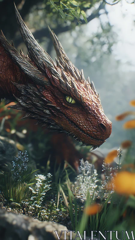 Dragon head rendered in detailed 3D within forest scene