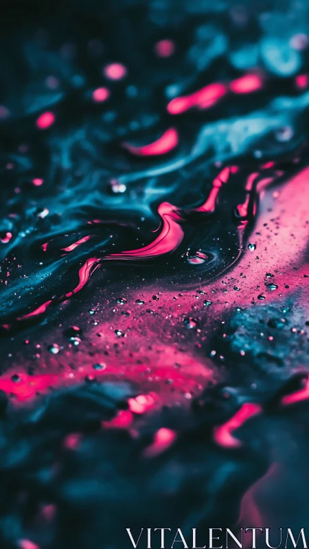 Neon magenta liquid waves flow through deep cyan darkness